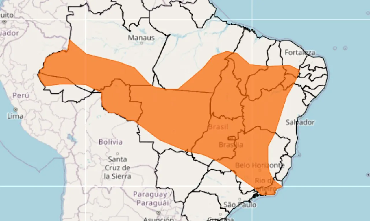 o mapa mostra &agrave;s &aacute;reas em alerta para chuva intensa